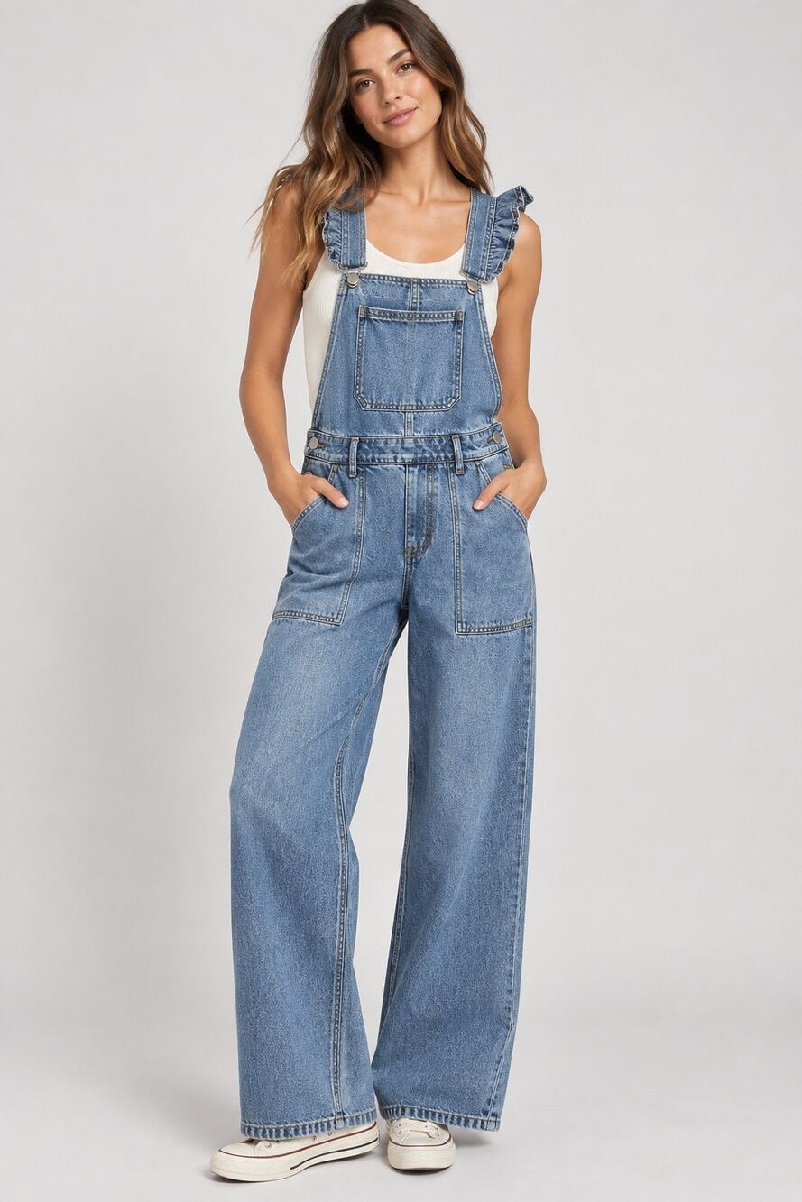 Seventy + Mochi Elodie Frill Overalls in Rodeo Vintage – Size 2
